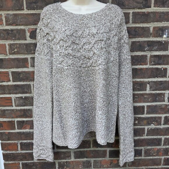 Exofficio Sweater Women's Size Large Brown White Cable Knit Lambswool Cashmere - Picture 1 of 4